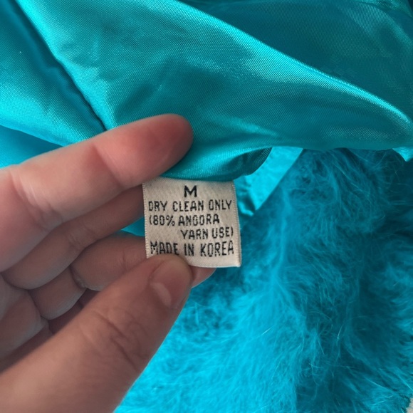 Rare Vintage Angora Embroidered Beaded NWT Dead-stock Turquoise Cardigan M - Picture 14 of 16